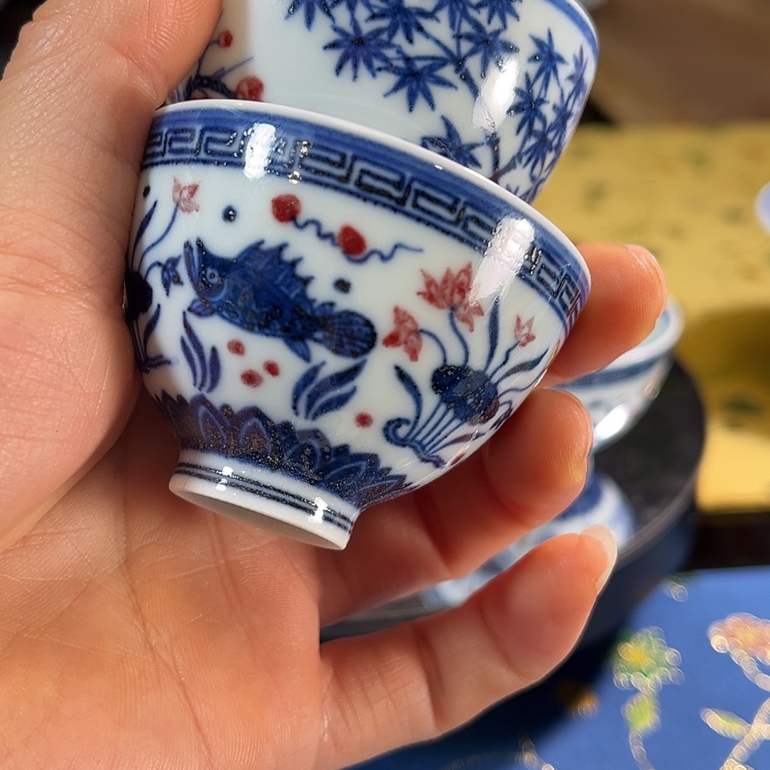 吾***情泽善堂青花釉里红杯