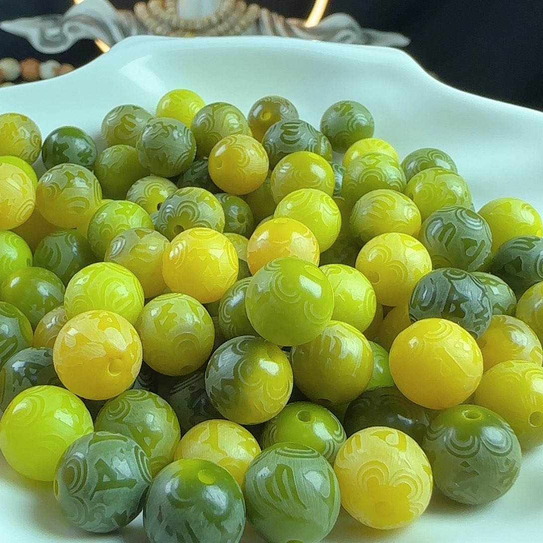 菩提根/象牙果手串卡12青柠六字真言圆100颗➕20颗