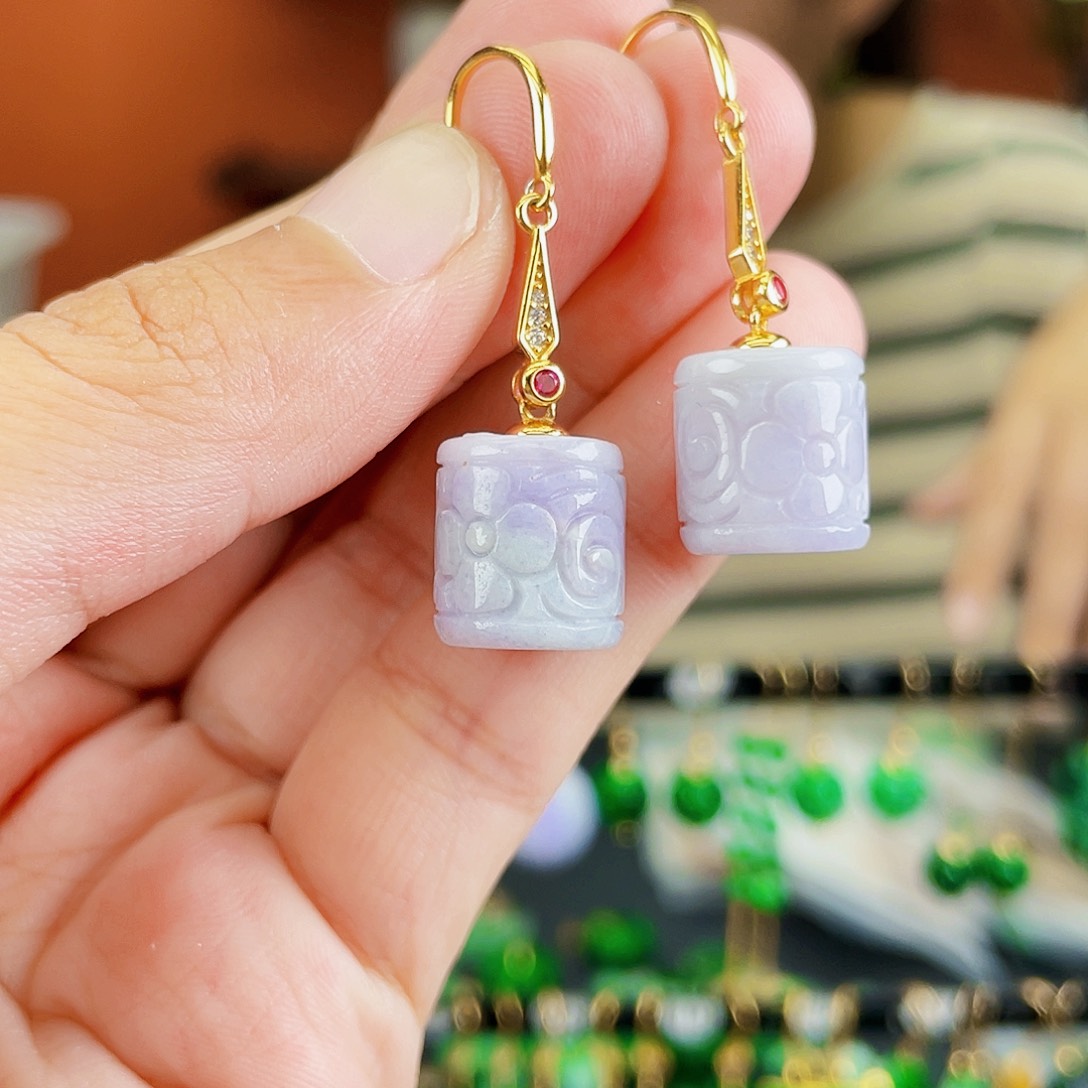 银S925镶嵌翡翠耳饰