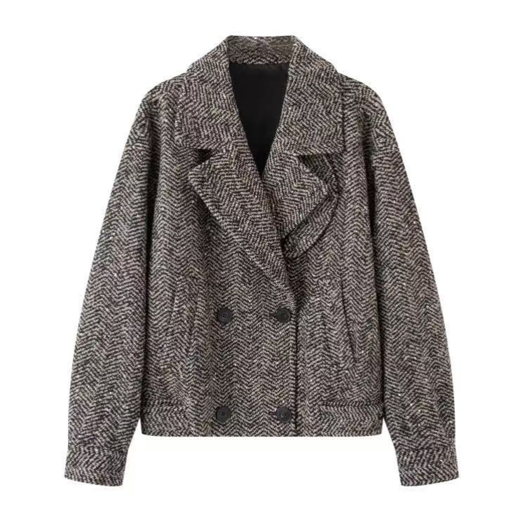 2025秋冬新款西装领长袖宽松休闲毛呢外套女104131