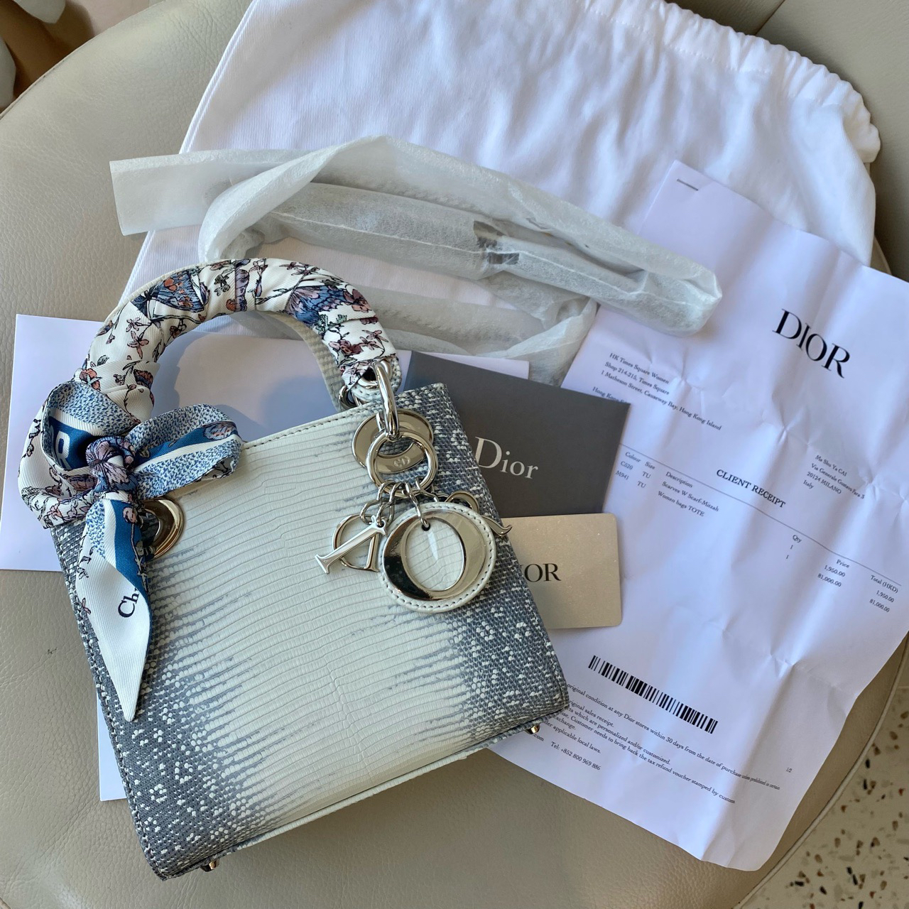 99新 DIOR/迪奥 Dior迪奥 喜马拉雅蜥蜴皮三格戴妃包25年票