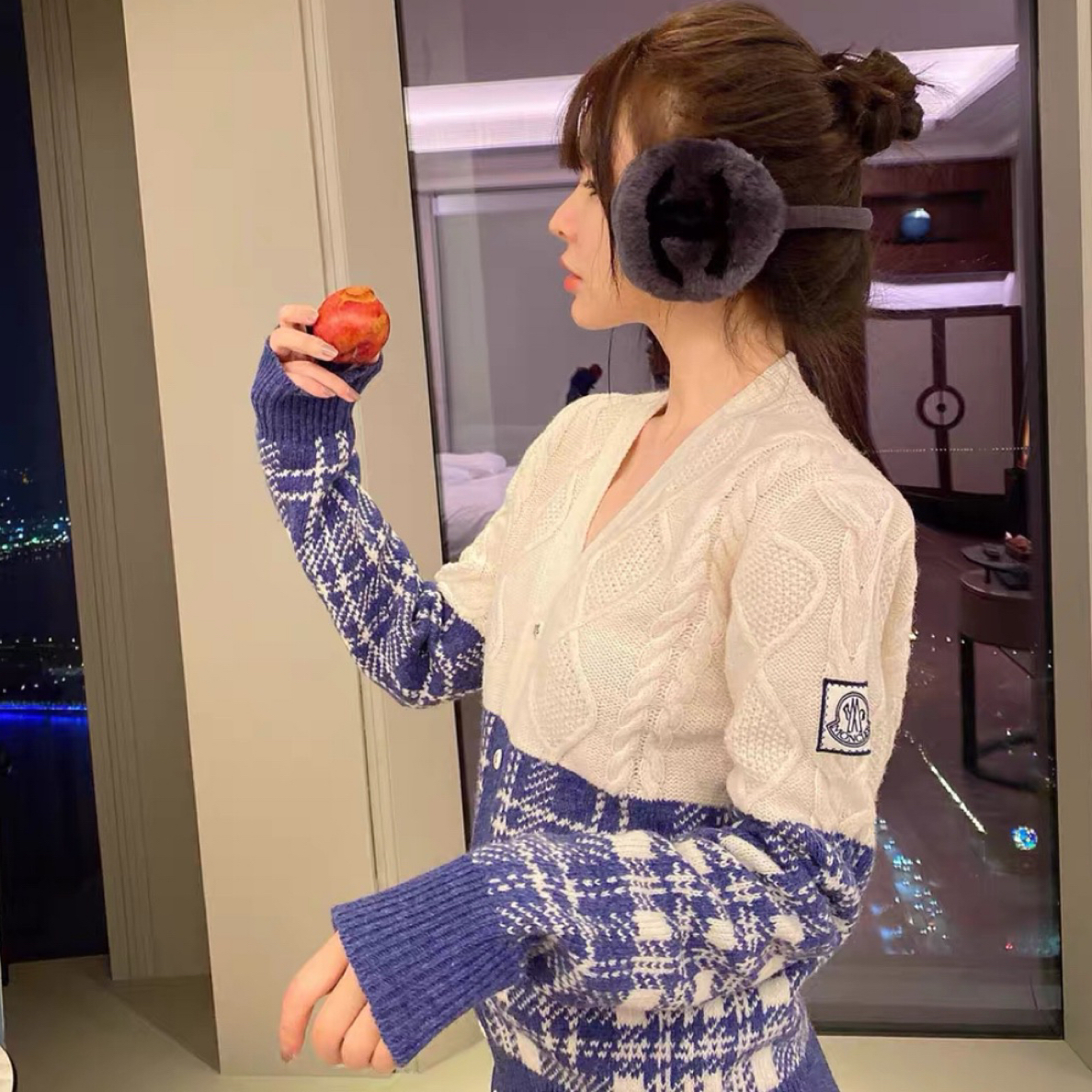 99新 MONCLER 6794/羊毛拼接开衫毛衣/M码/99新