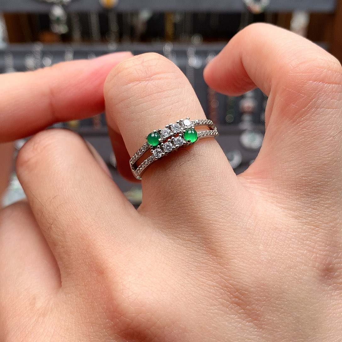 翡翠银S925镶嵌戒指0095