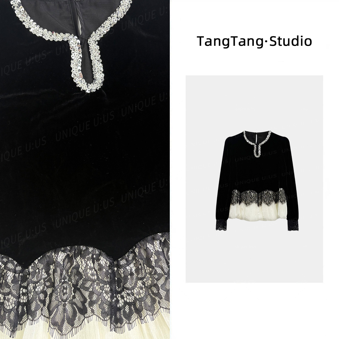 【TangTang·Studio】白蔷薇丝绒高级气质显瘦女装上衣-258295