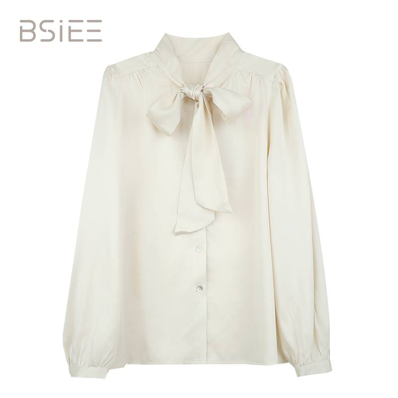 BSIEE/本涩长袖时尚气质百搭系带飘带衬衫