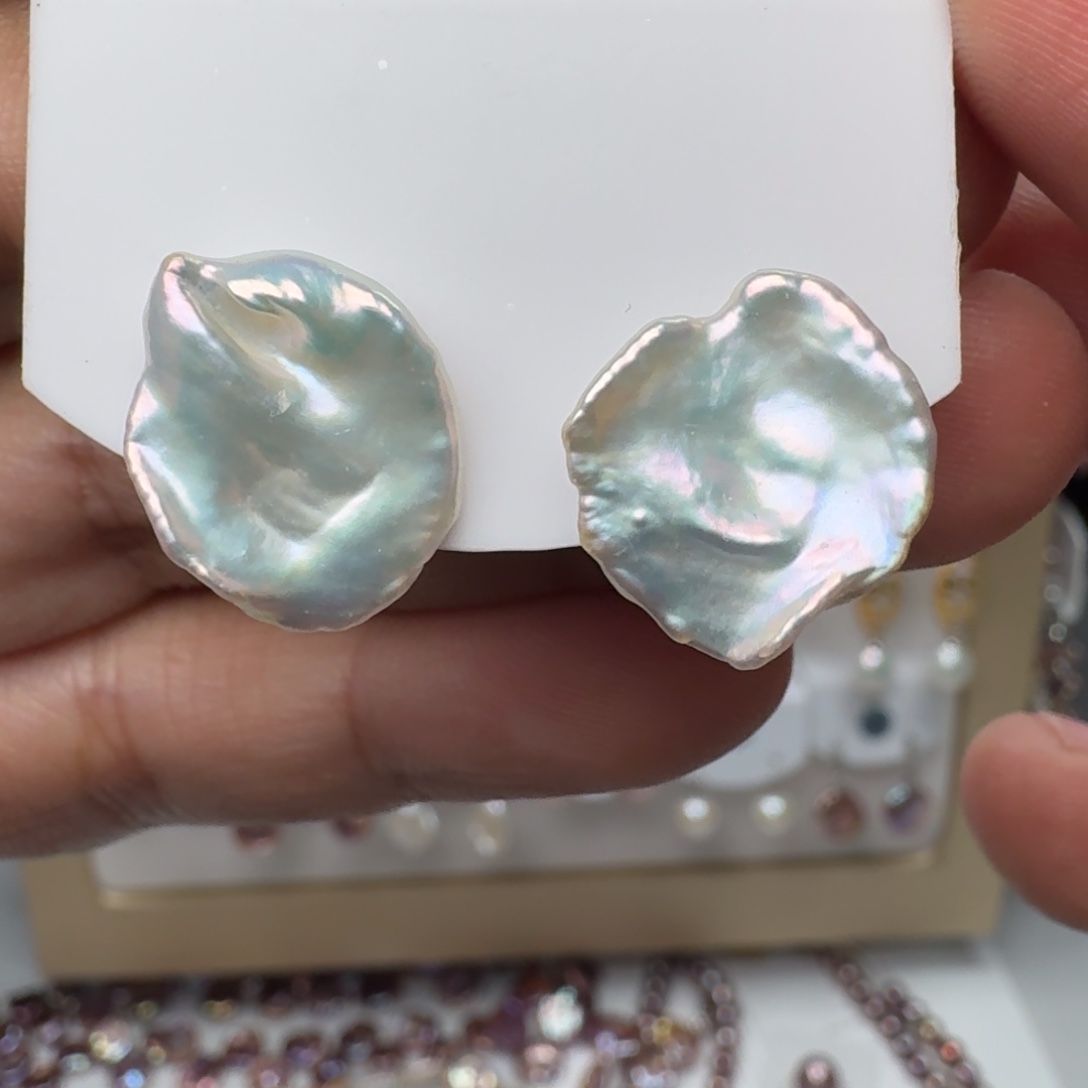 银S925镶嵌耳饰淡水珍珠