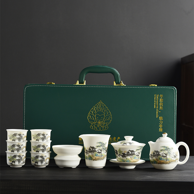 羊脂玉瓷茶具礼盒套装泡茶专用中式陶瓷茶壶茶杯家用喝茶整套高档