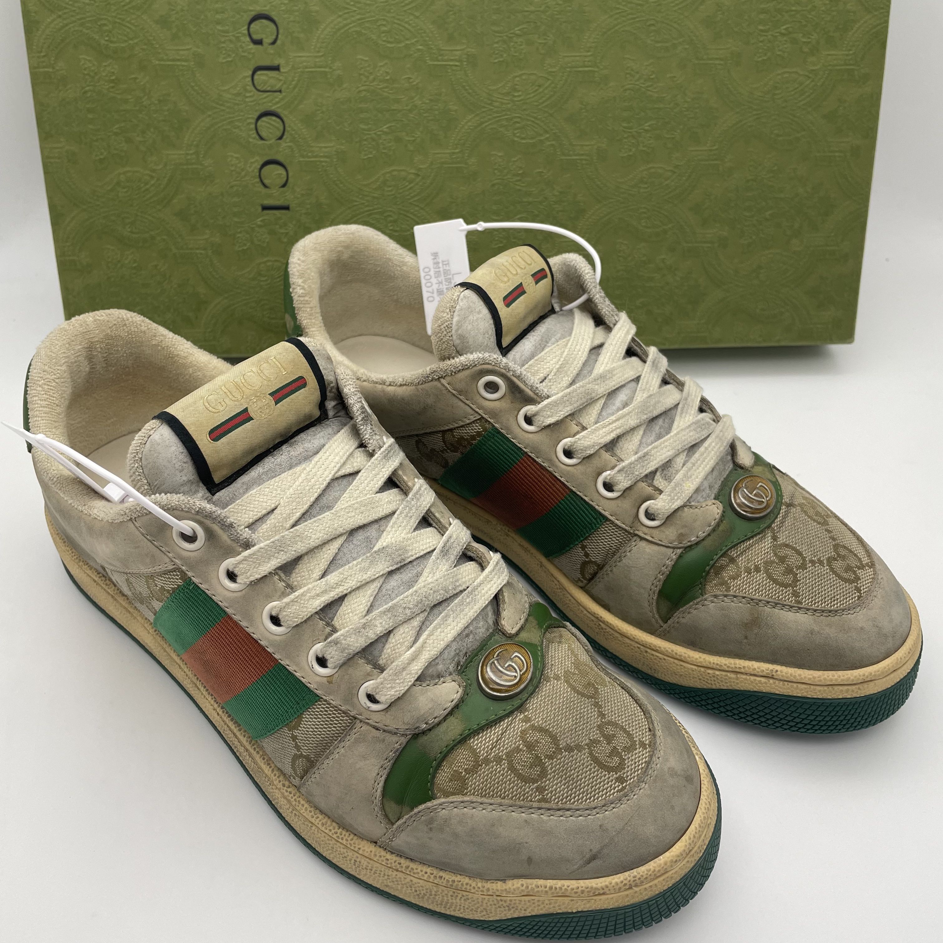 95新 GUCCI/古驰 39.5欧码/绿色经典双G做旧休闲低帮脏脏鞋