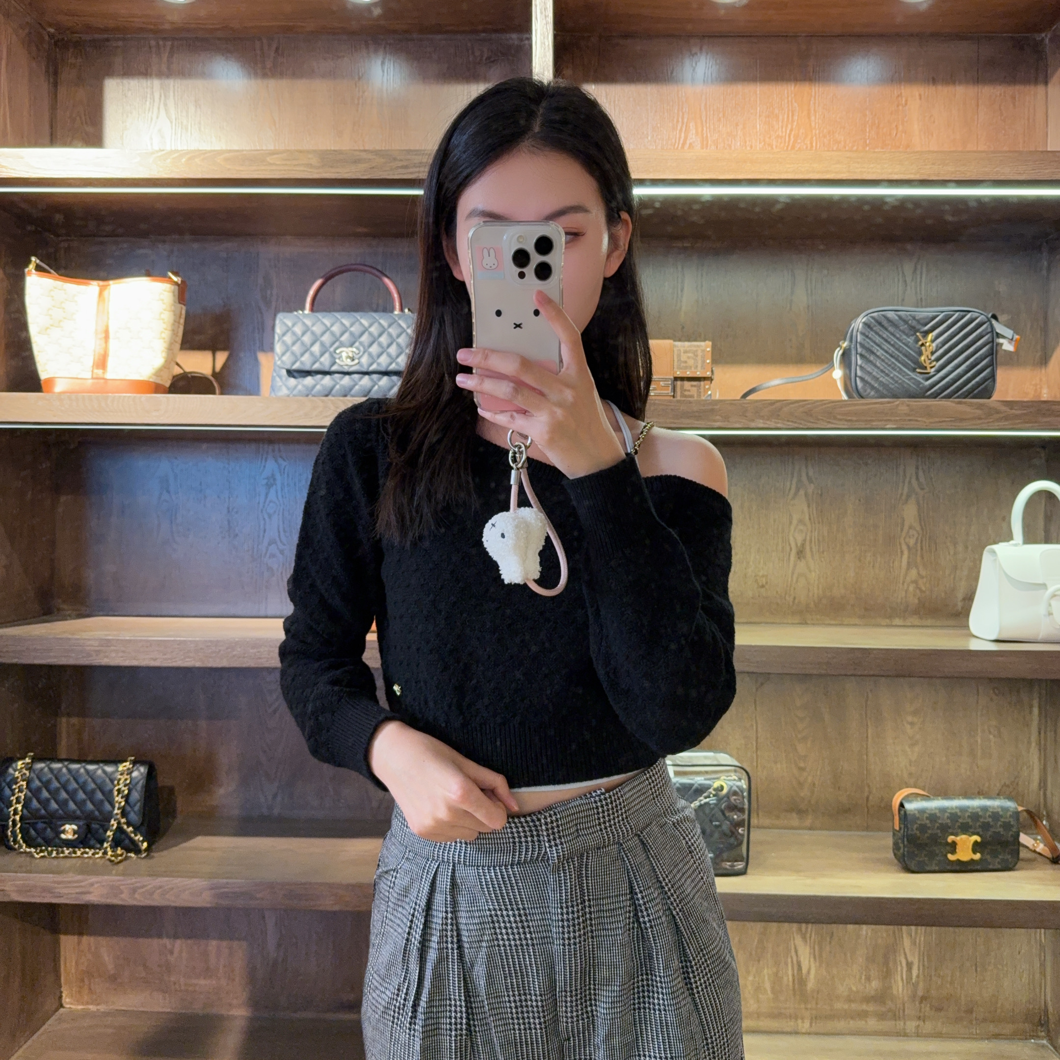 95新 Chanel/香奈儿 麦殿/露肩黑色毛衣38码/250604YXYVP14