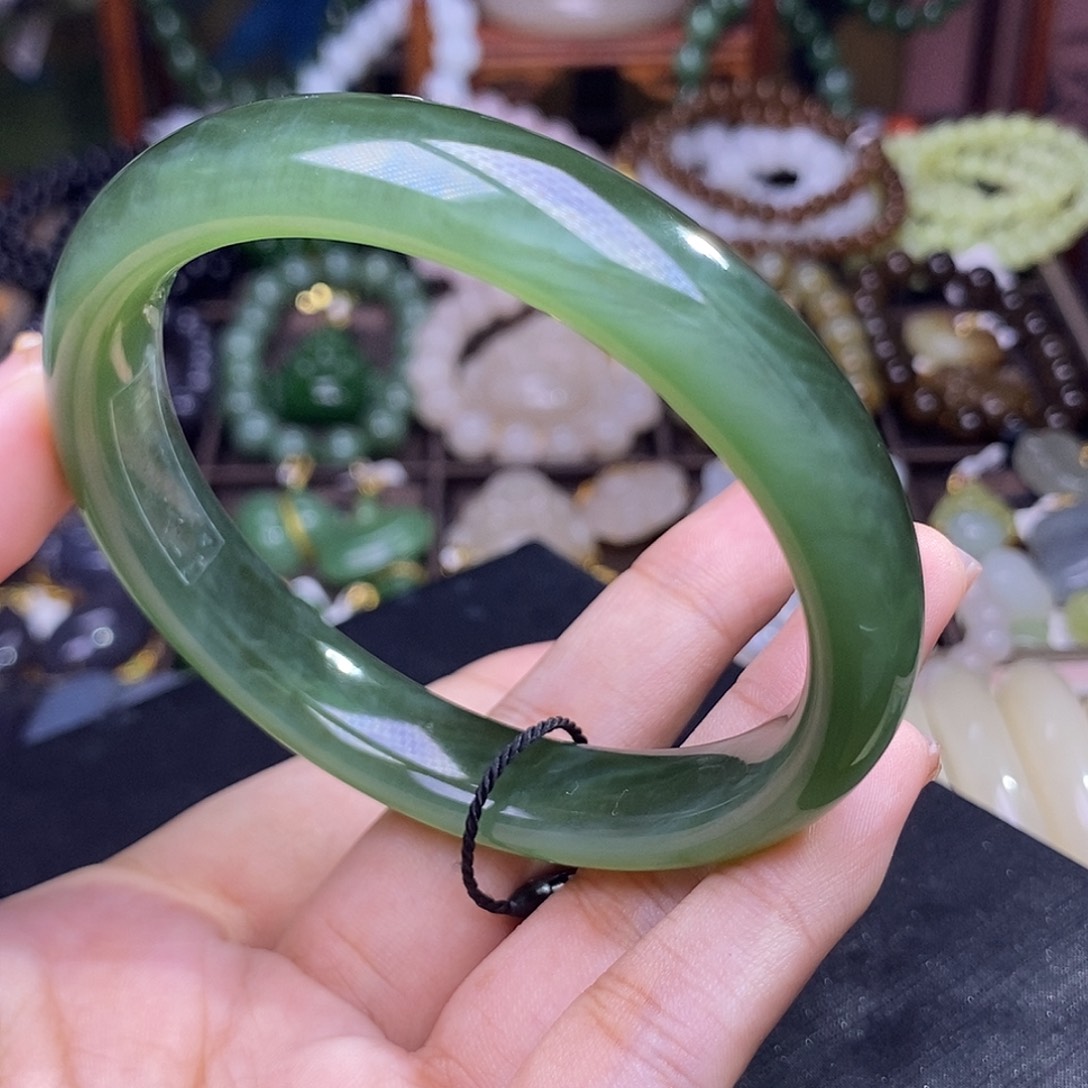 和田玉未镶嵌颈饰碧玉猫眼老矿料冰底手镯61圈