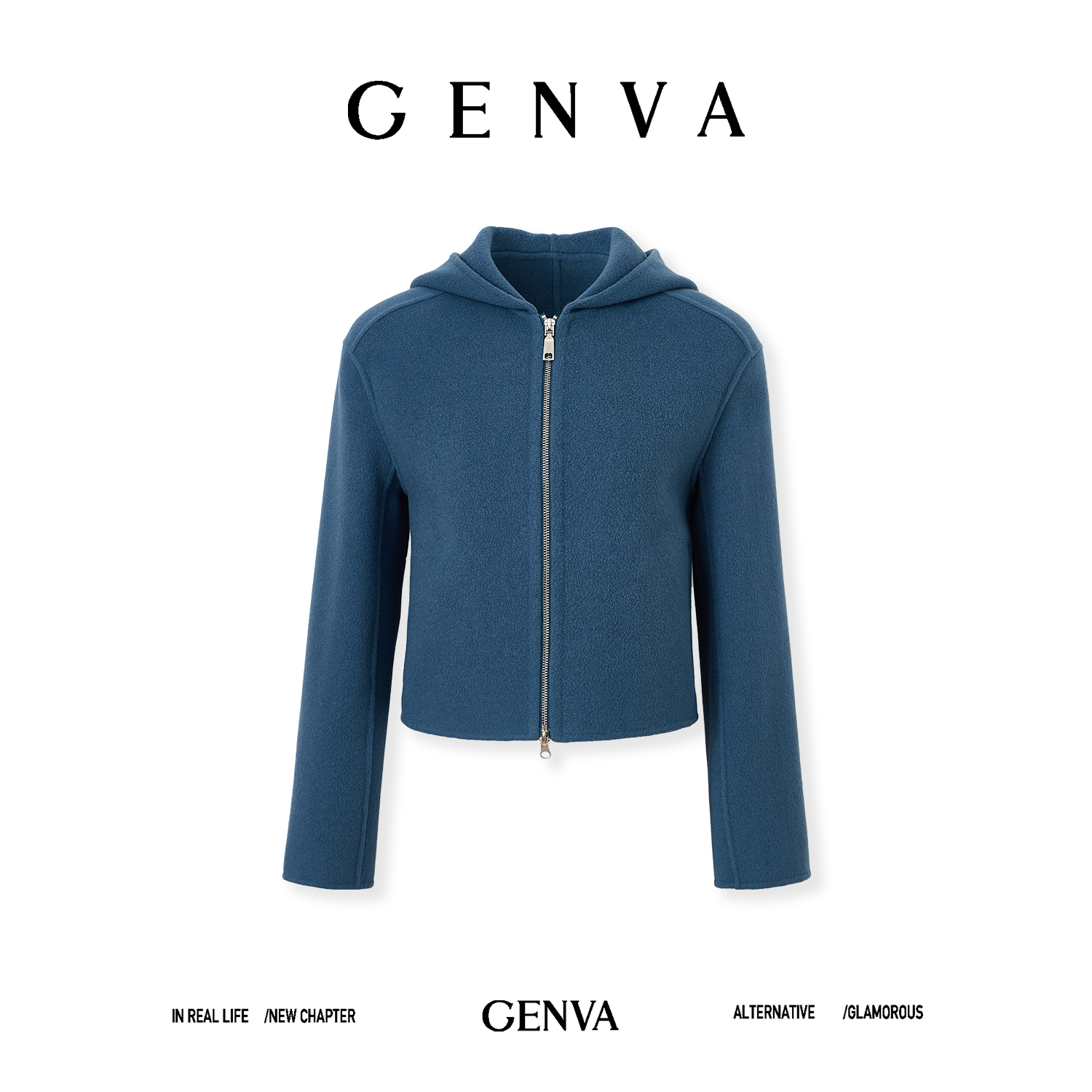 玖着“绵绵套”桑蚕丝绵羊毛轻暖细颗粒手工双面呢帽兜卫衣十分裤