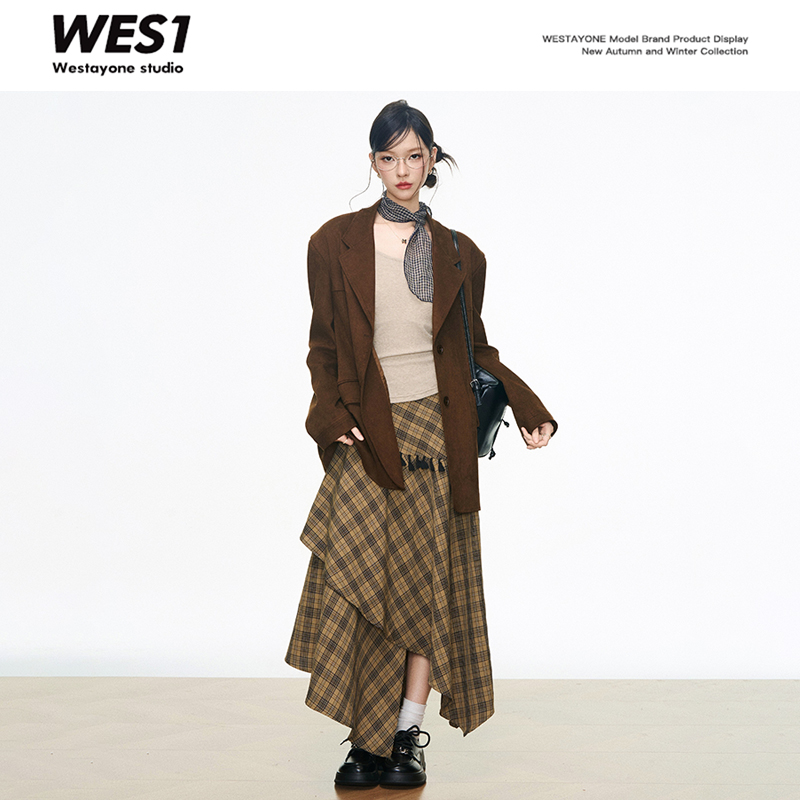 【8.12新品1】 WESTAYONE麂皮绒西装外套小个子2025新款+流苏格纹裙