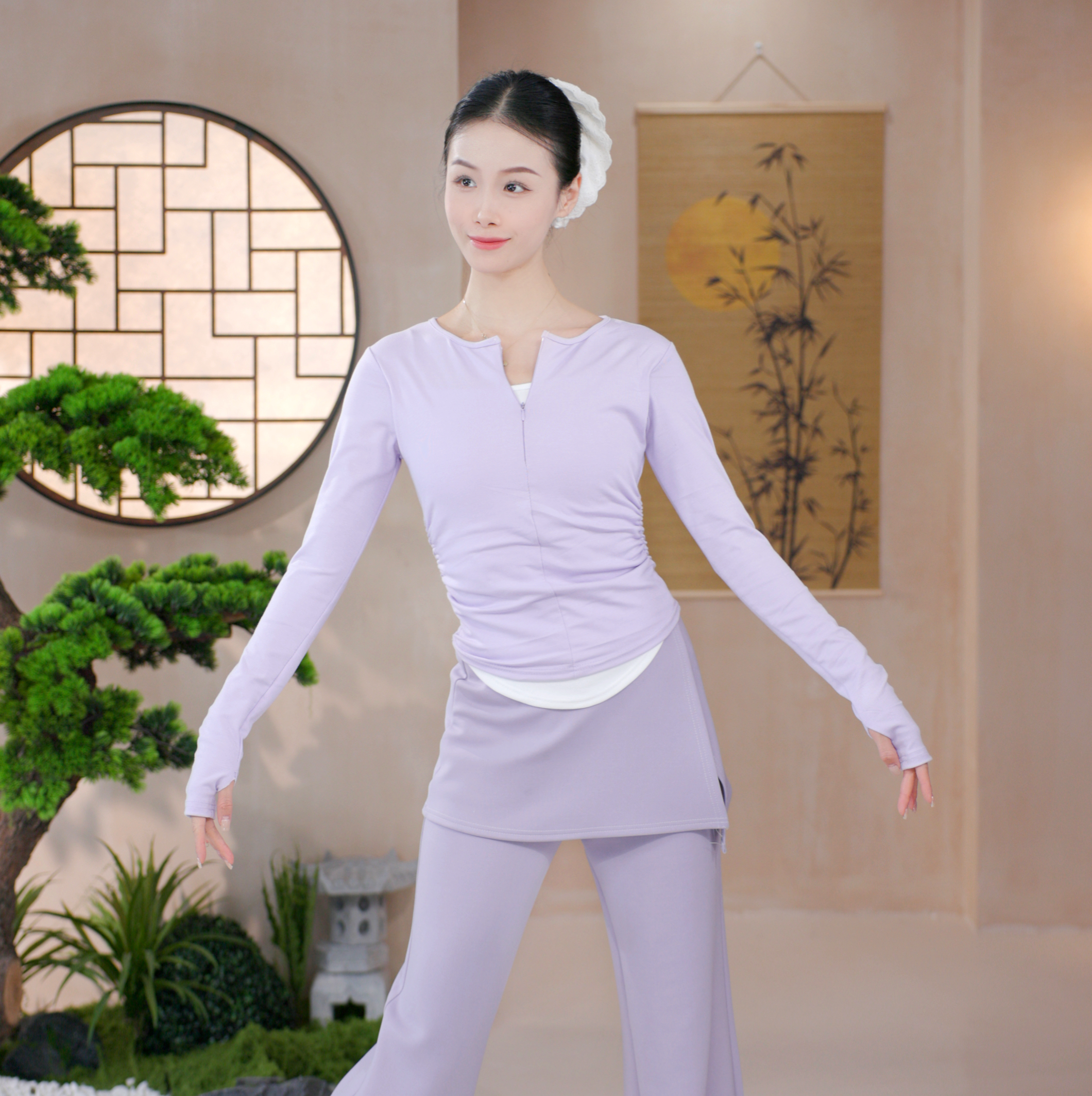 2025新款现代舞练功服假两件半拉链女成人上衣古典舞中国舞形体服