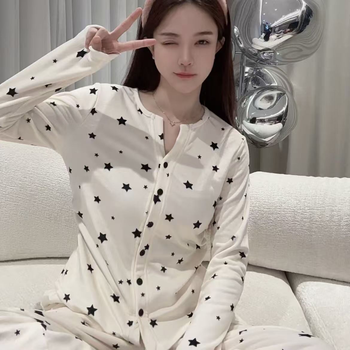 《白海岛星》女款长袖海岛绒时尚保暖高定YS家居服