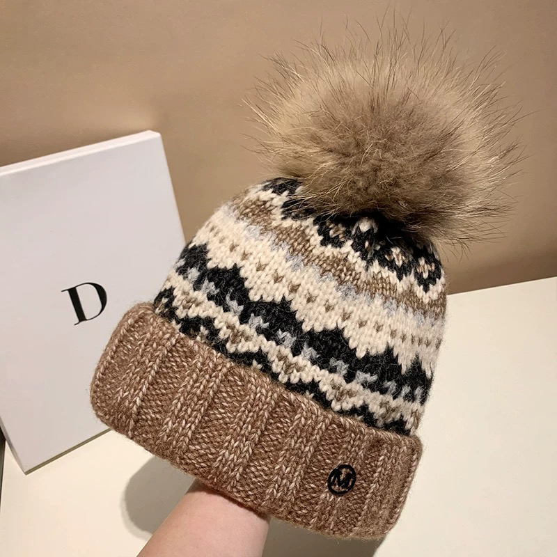 女士帽子包头针织狐狸毛帽子针织帽