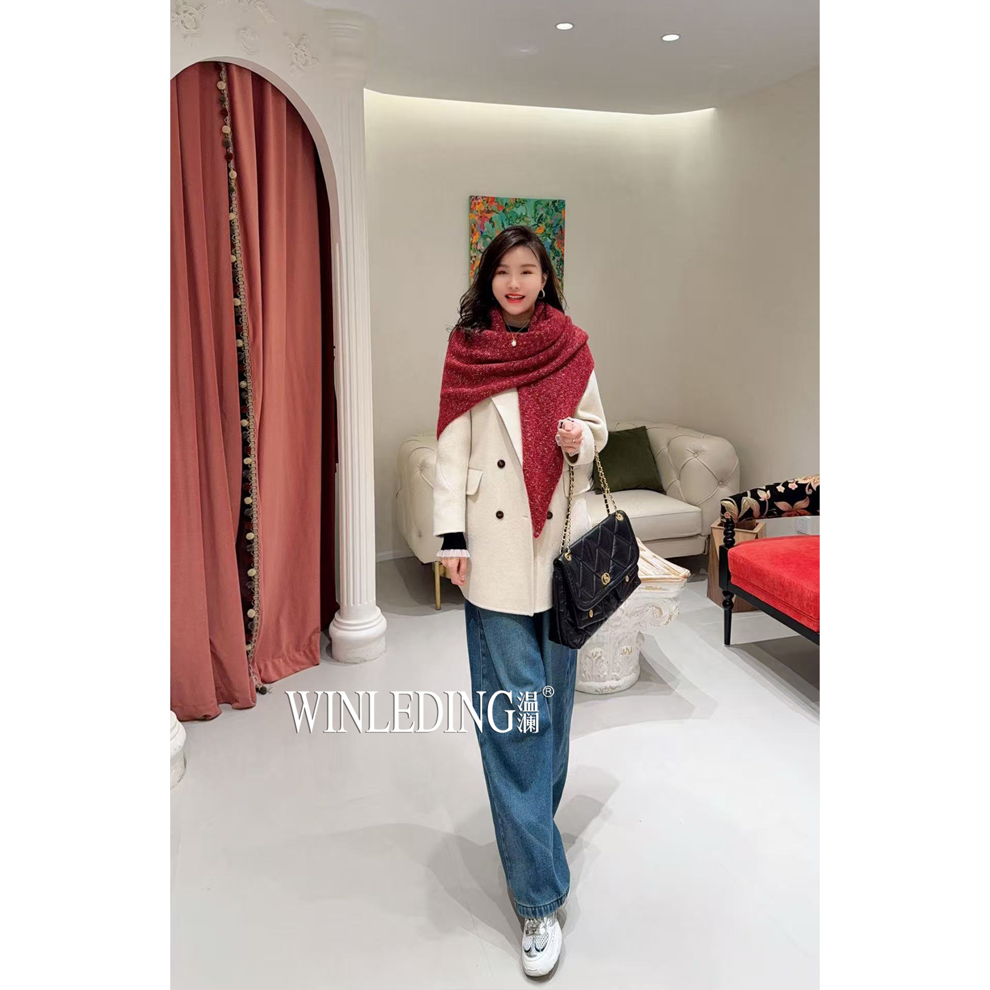 【温澜服饰】西装领排扣披肩短款大衣70202