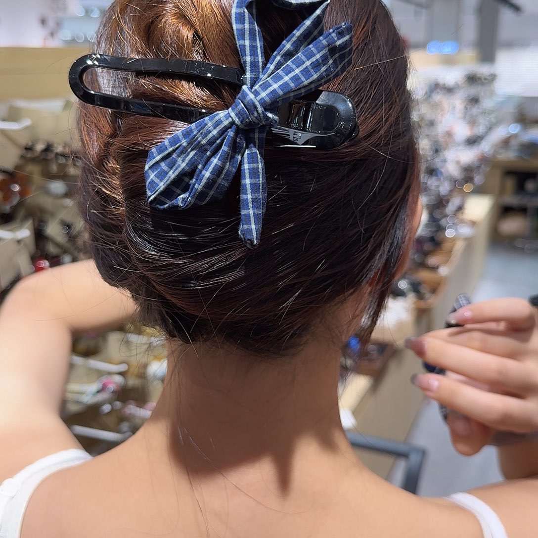 布艺铁合金蓝白格子懒人夹