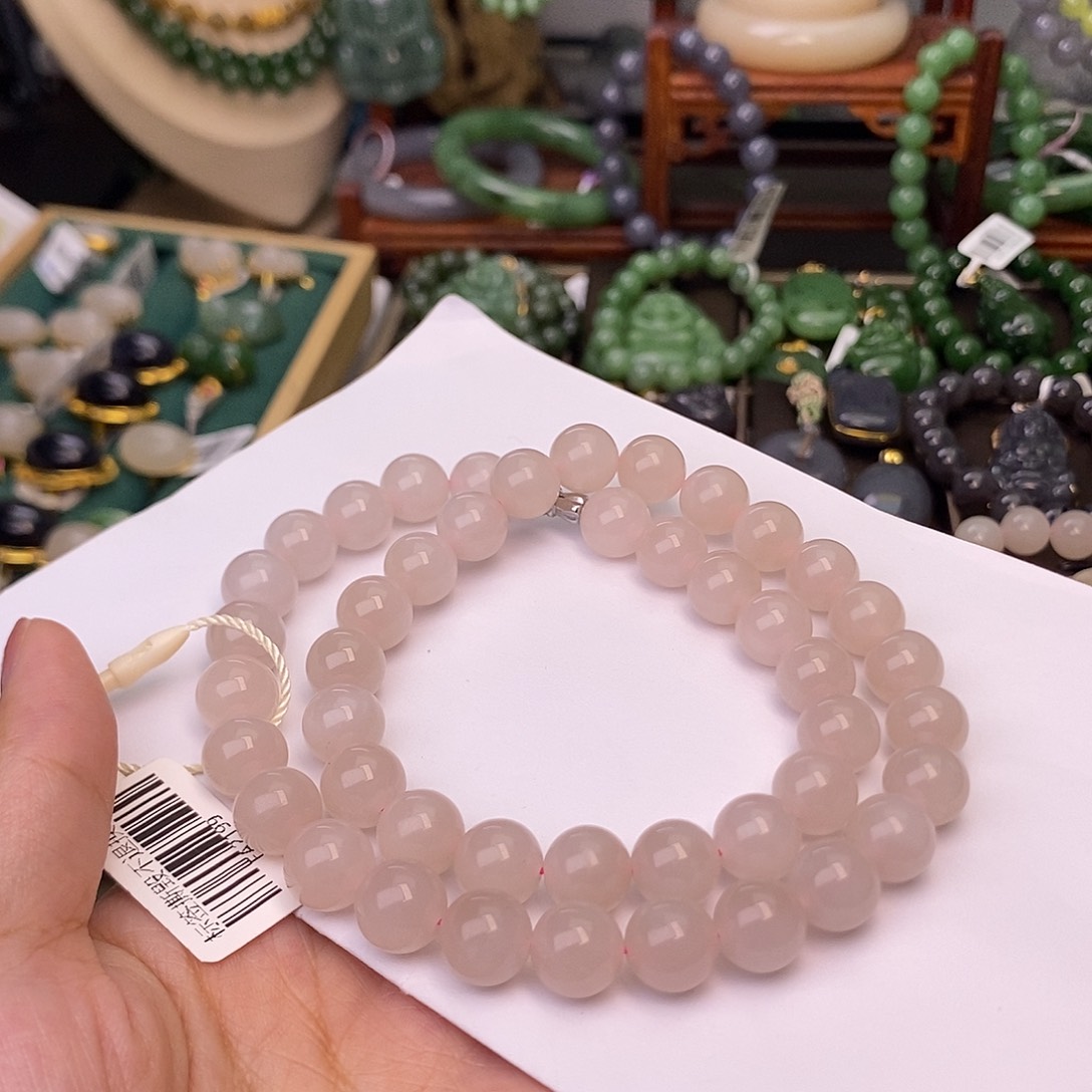 和田玉福利补贴藕粉项链圆珠10m未镶嵌