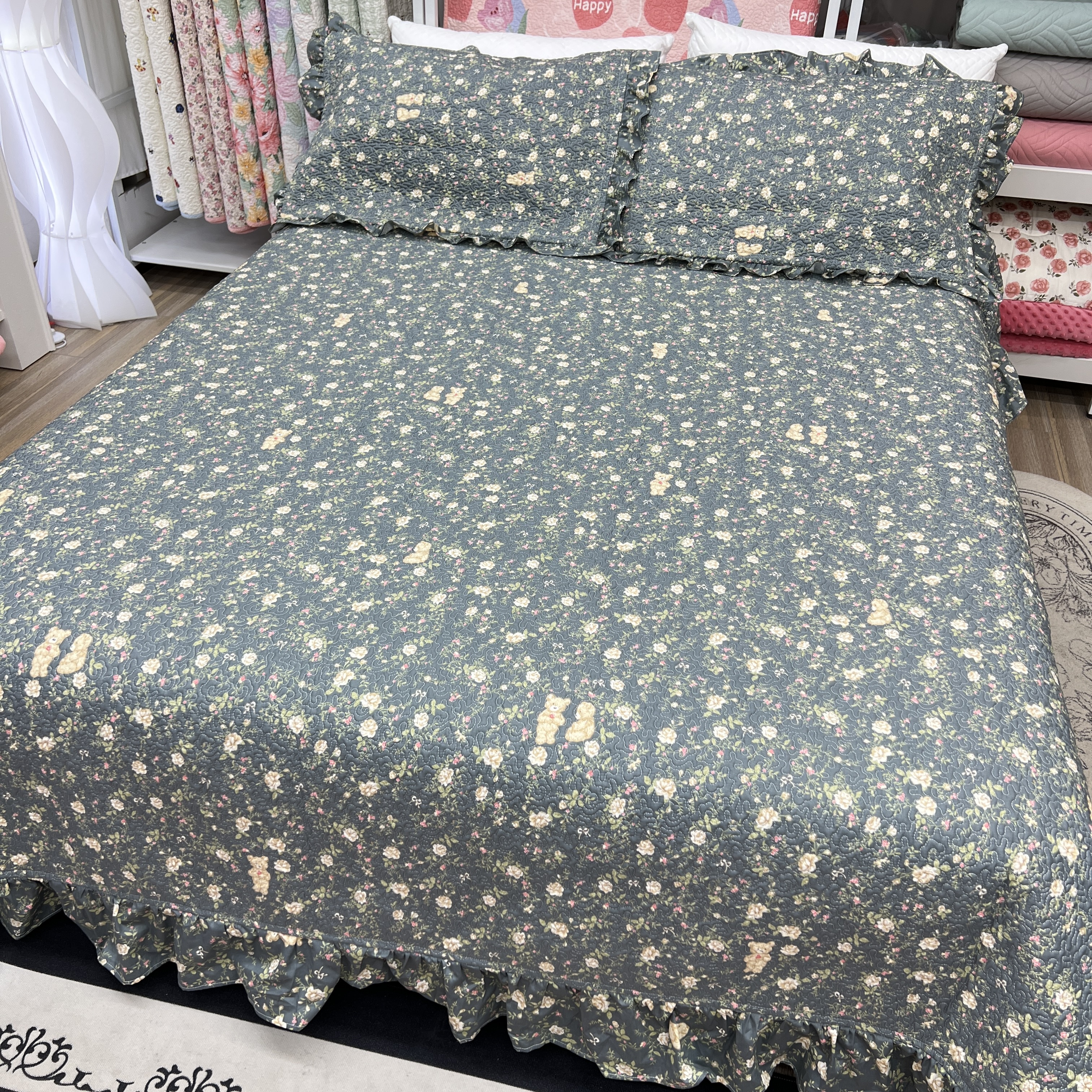 菲边床盖纯棉被罩单人双人豆豆被