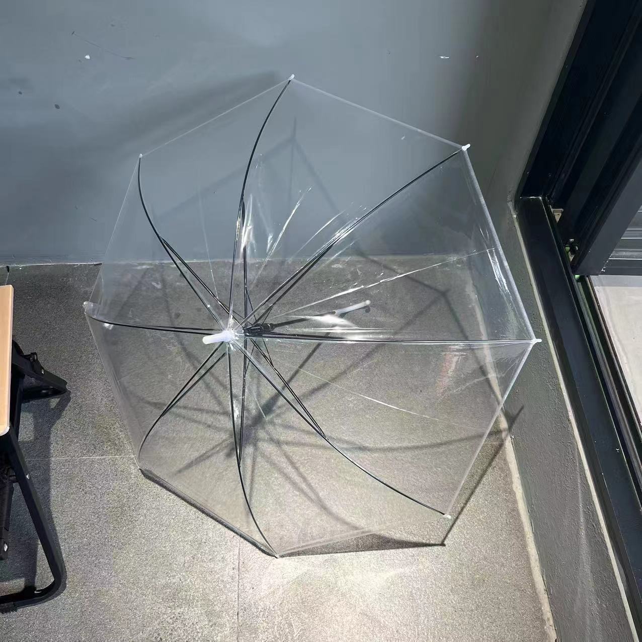 【达人测】加厚抗风纤维骨架透明长柄伞男女通用