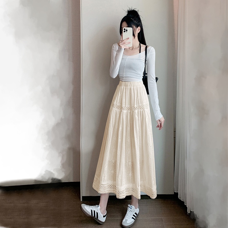 【2025春季新款重工镂空刺绣半身裙】高腰显瘦时尚百搭温柔a字摆裙