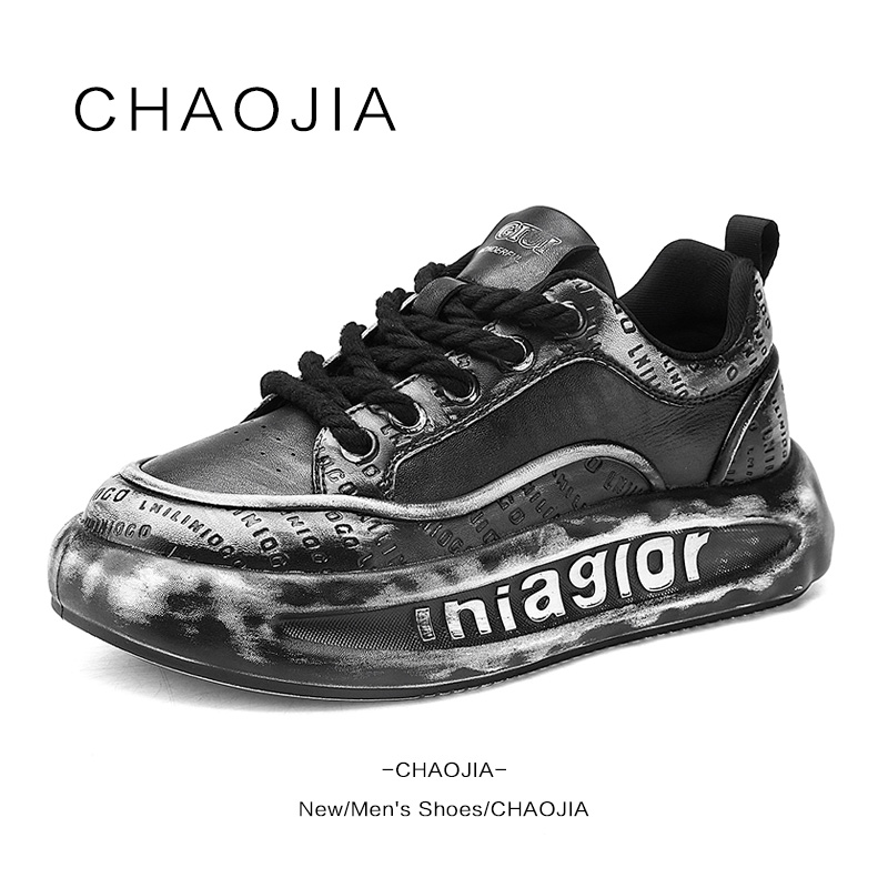 2025年春季新款个性港风复古潮鞋厚底增高百搭系带运动休闲鞋男鞋