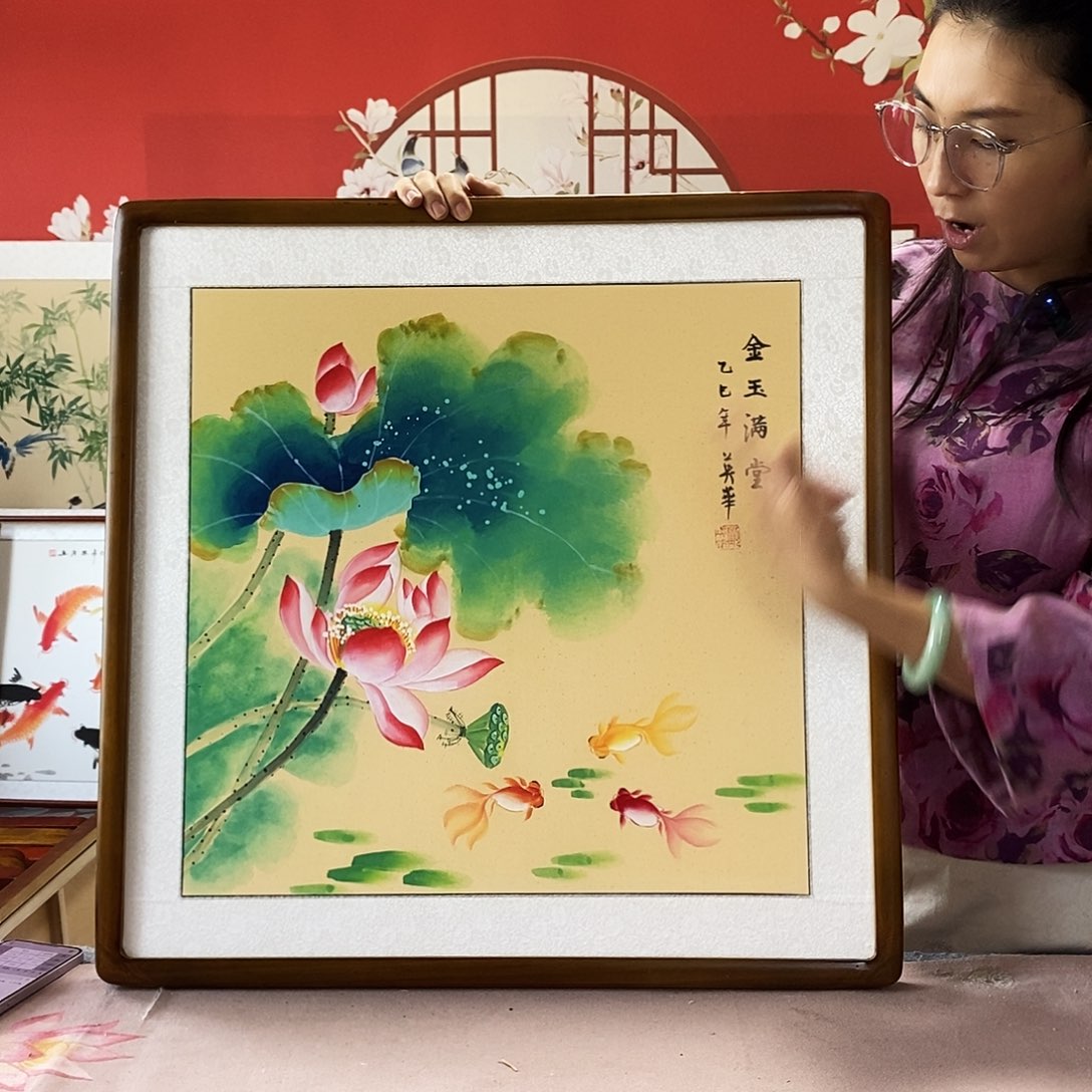 国画手写手绘带框包邮62✖️62国画作品