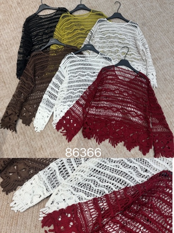 【K11】高定面料镂空针织四色圆领套头上衣86366