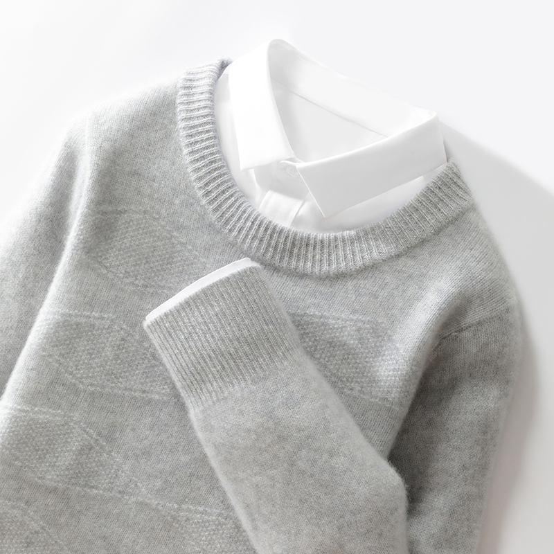 七针加厚虚纹圆领~秋冬新款100澳洲羊毛男长袖休闲百搭针织打底衫