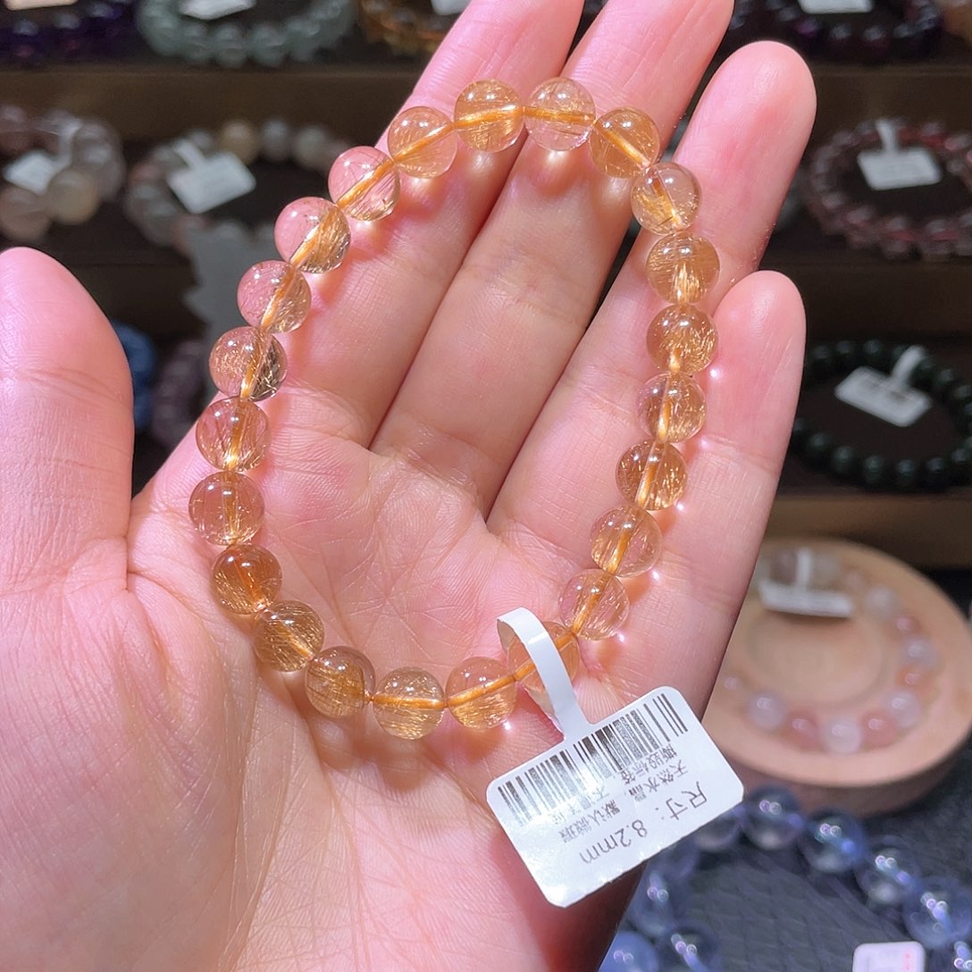 水晶手链未镶嵌太阳发晶手链，晶体通透