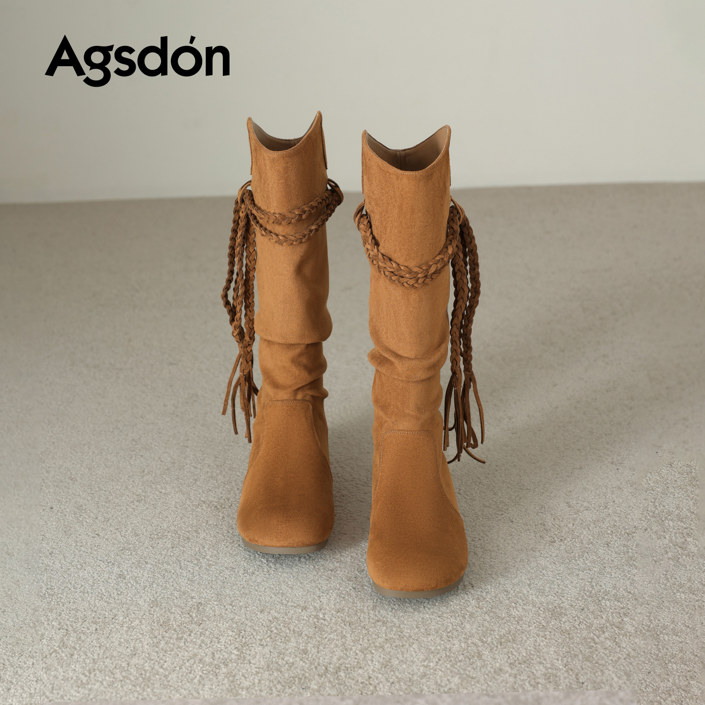 I654258棕色长筒靴女2025新款冬季厚底内增高旅游西部靴子爆