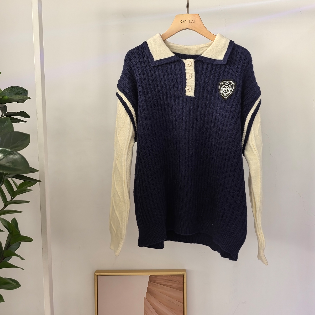 可依莱女毛针织衫法式复古女款套头毛衣海军上衣套头休闲DD5O0504