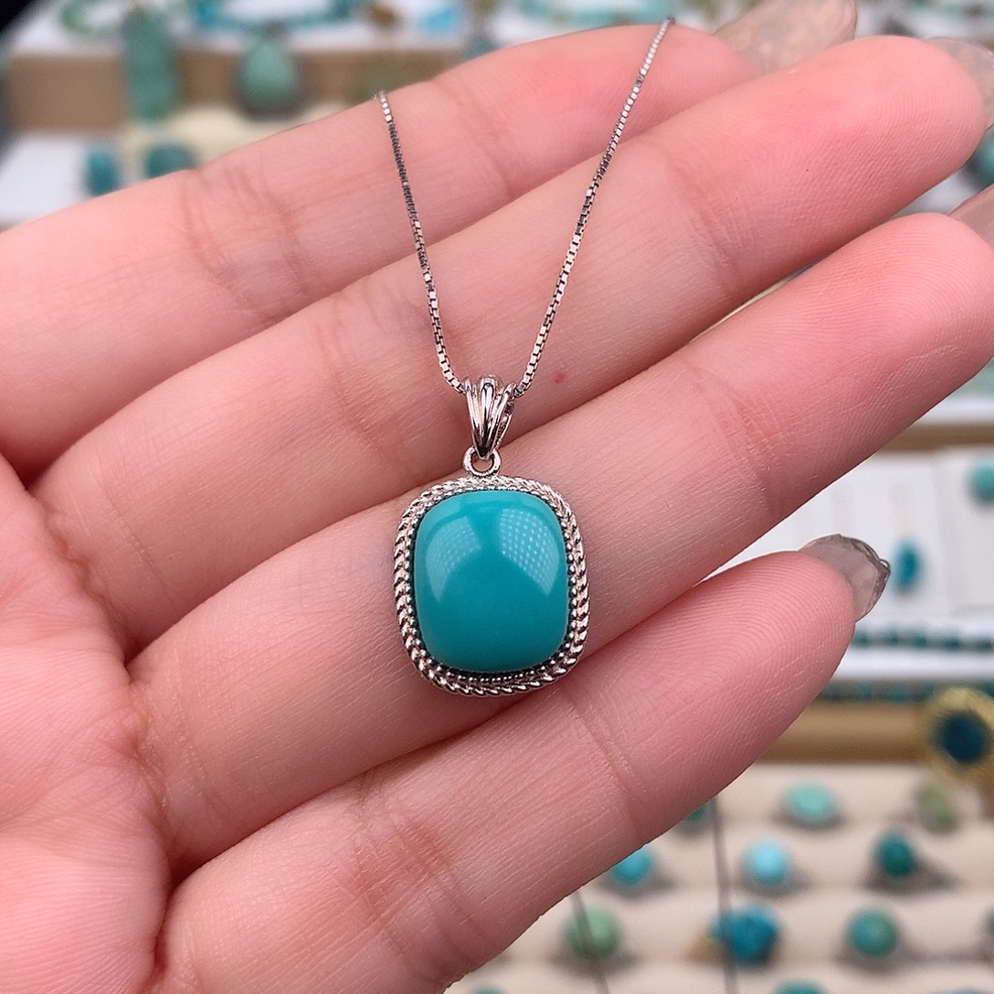 从****绿松石银S925镶嵌吊坠(不含链)