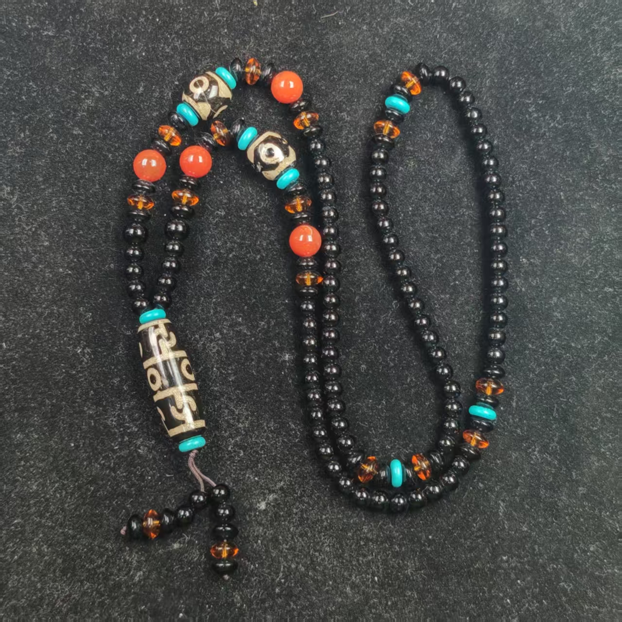 非金属珐琅项链 <米多缘>黑金料器莲师三眼项链（多样性发货）