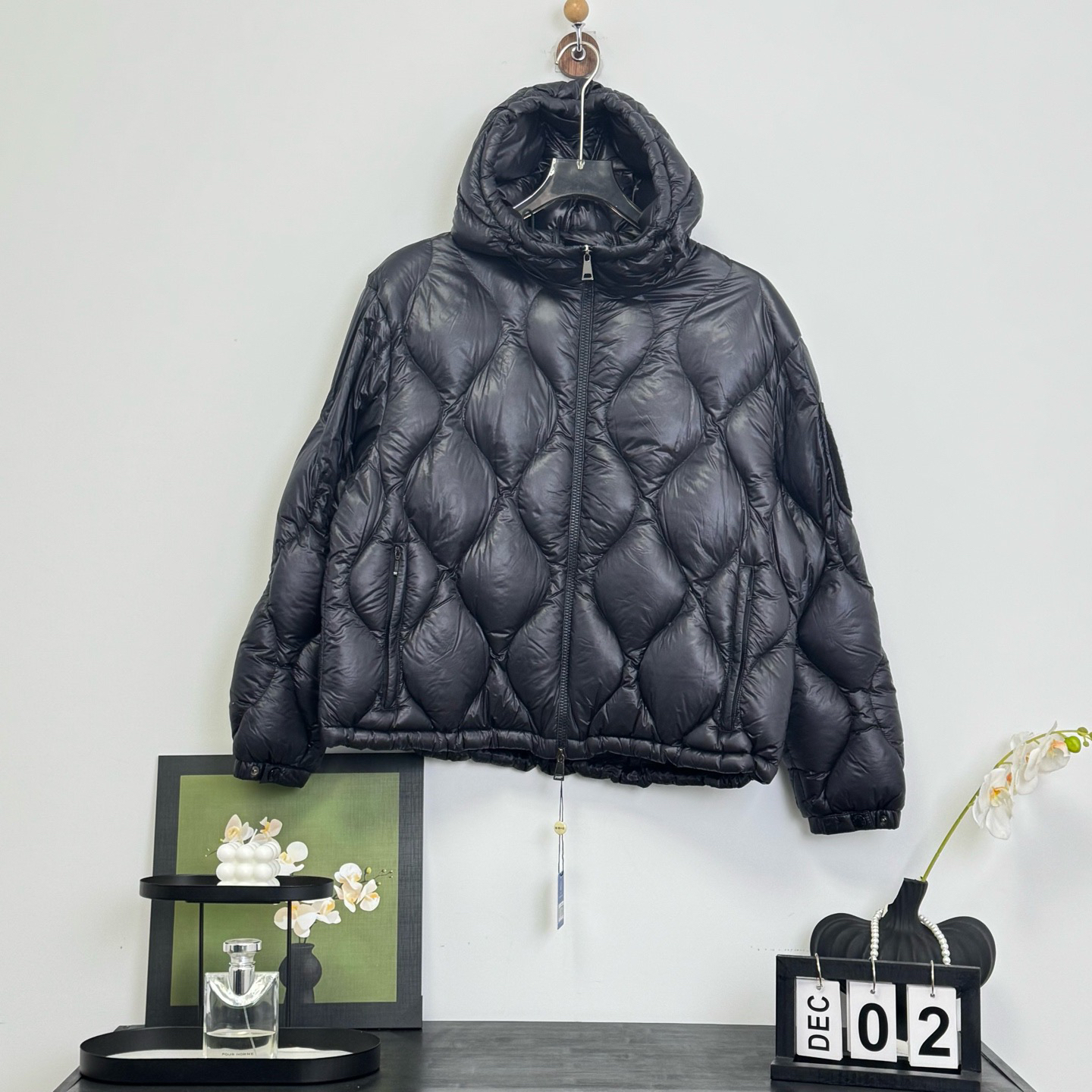 99新 MONCLER 新款Anthon菱格针织口袋logo羽绒服 1码 