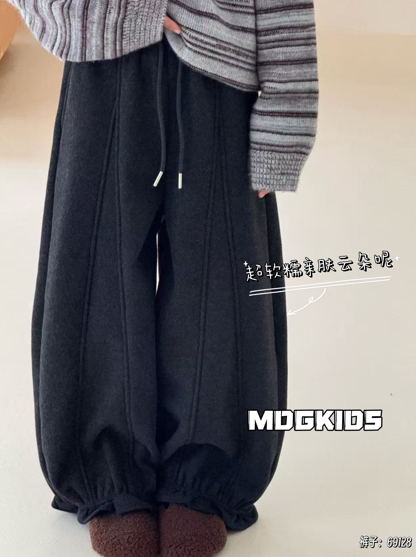 冬季新品女童加绒花苞裤儿童中大童韩系加厚保暖休闲裤子9128