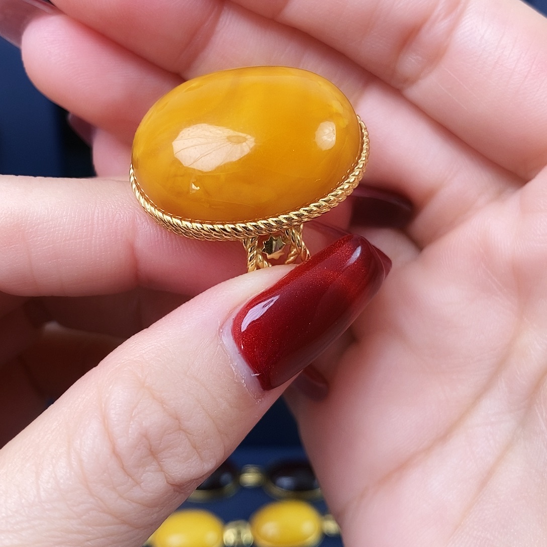 蜜蜡银S925镀金镶嵌戒指