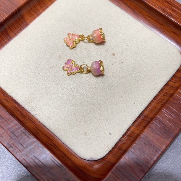 足金999铃兰花蝴蝶小滴溜珐琅彩配件5D硬金工艺