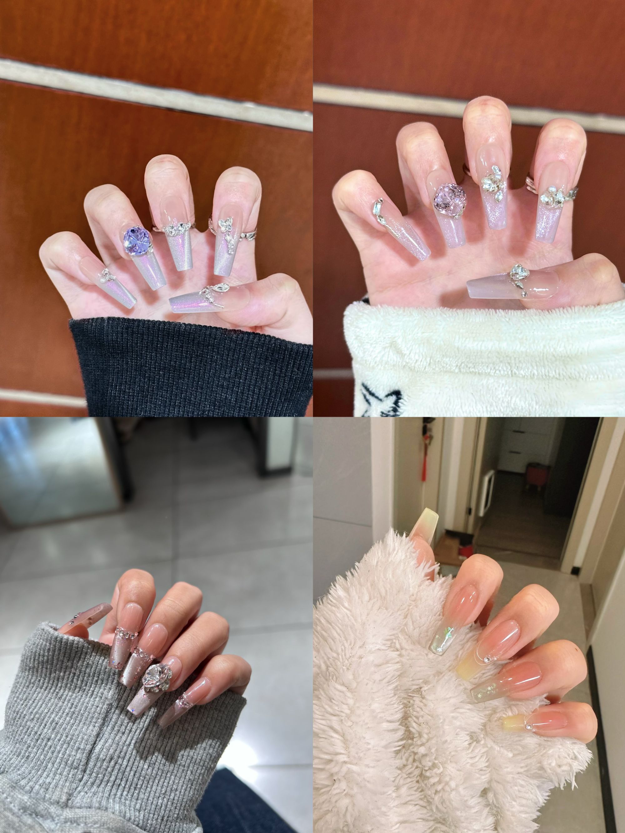 手工穿戴甲立体光疗穿戴甲显白雾霾蓝渐变美甲片手工穿戴甲爆闪