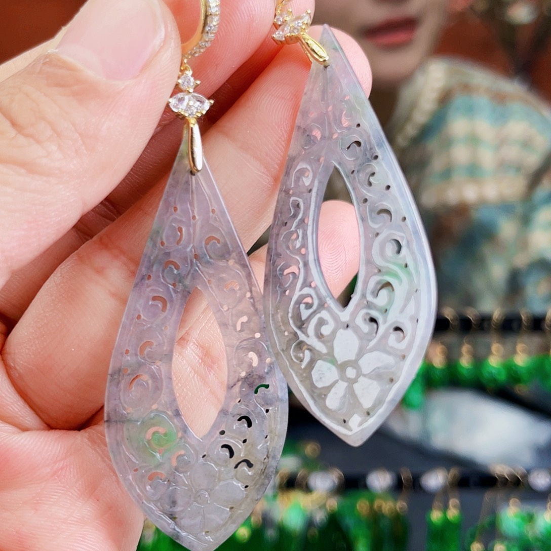 翡翠银S925镶嵌耳饰