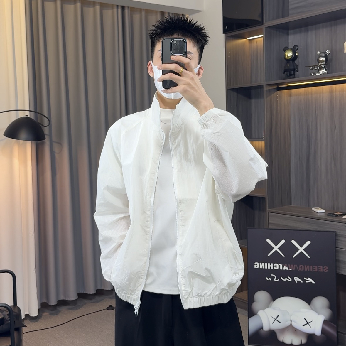 夏季新款韩版宽松立领防晒衣男士百搭休闲透气长袖格纹外套