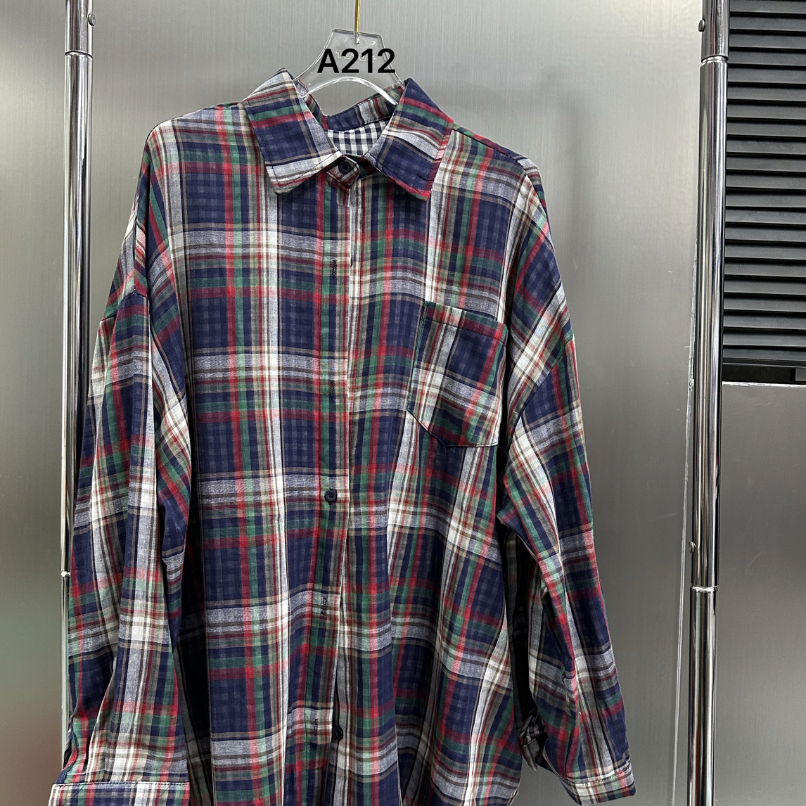 A212新款双面格子韩版设计感慵懒宽松休闲衬衫