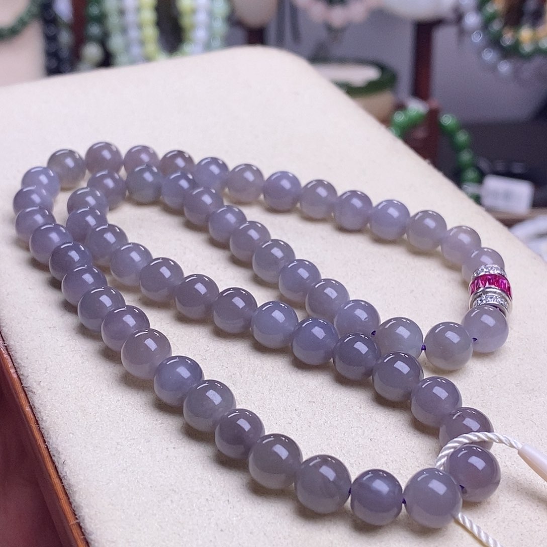 和田玉清货价冰烟紫妈妈链8m未镶嵌