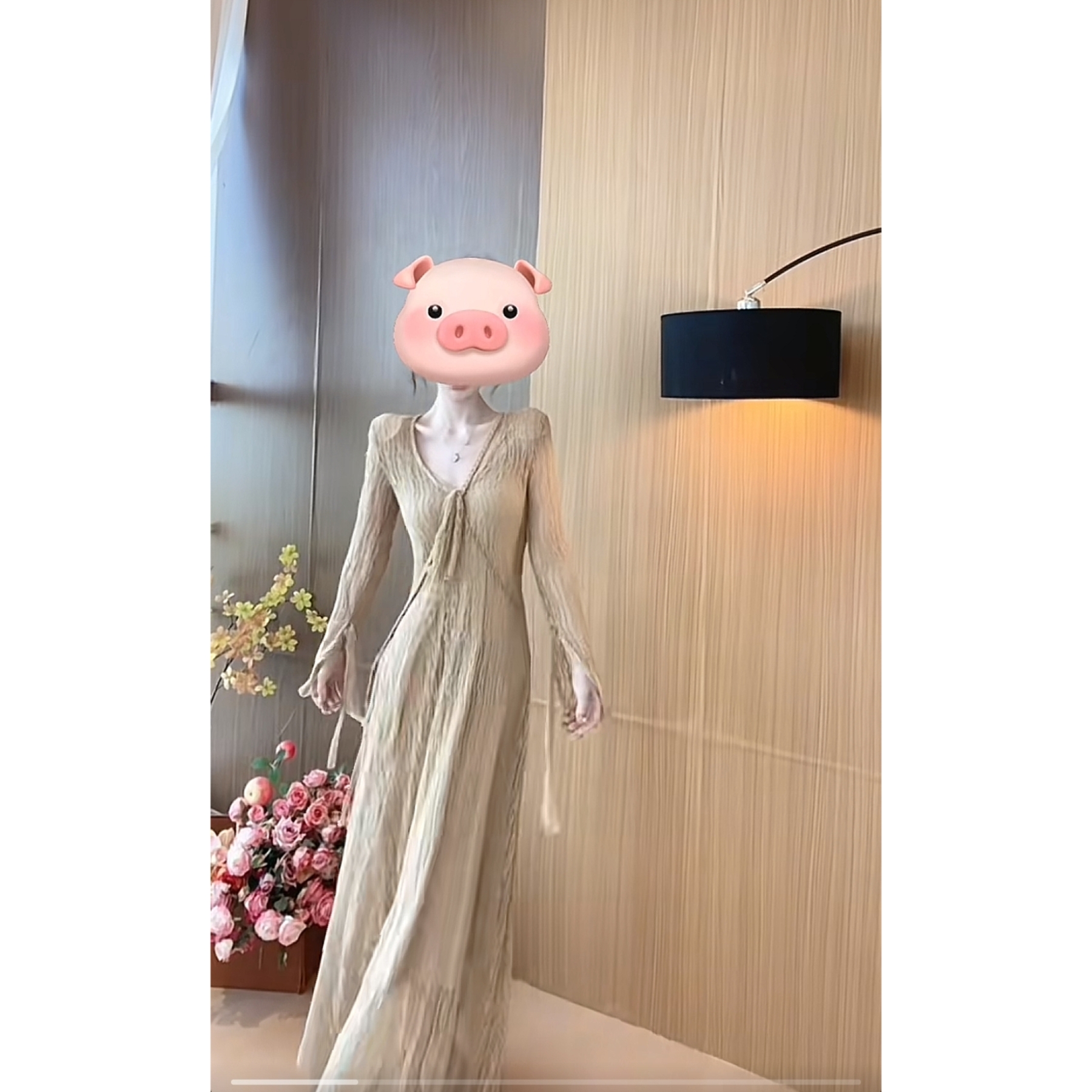 克拉恋人 法式慵懒感两件套V领长裙吊带连衣裙