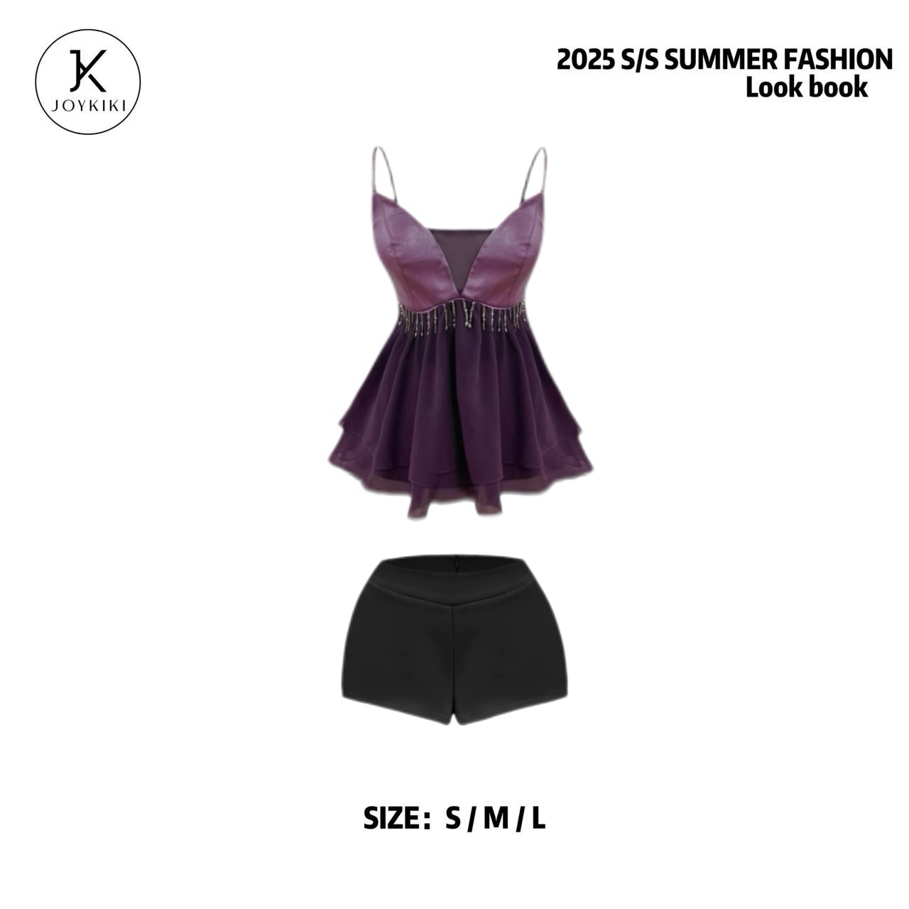 JOYKIKI金金【恋爱陷阱】纯欲气质拼接吊坠设计上衣套装J25B211