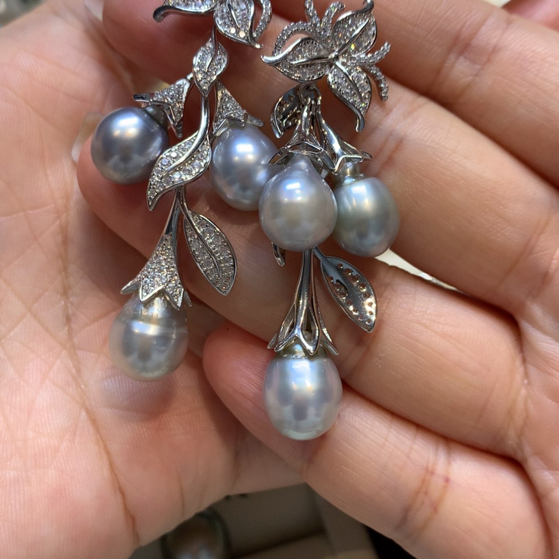 银S925镶嵌海水珍珠耳饰