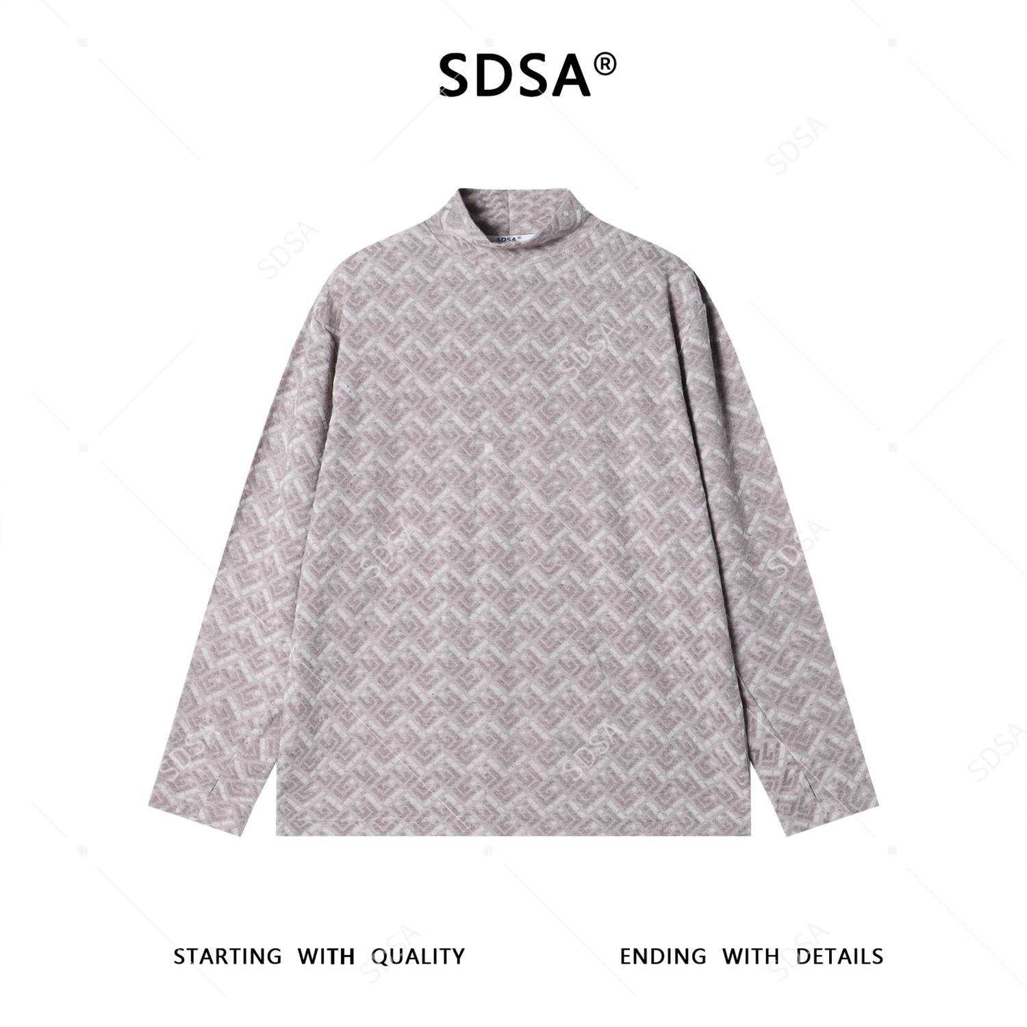 SDSA男士秋冬新款痞帅男装简约撞色提花半高领长袖T恤时尚上衣潮