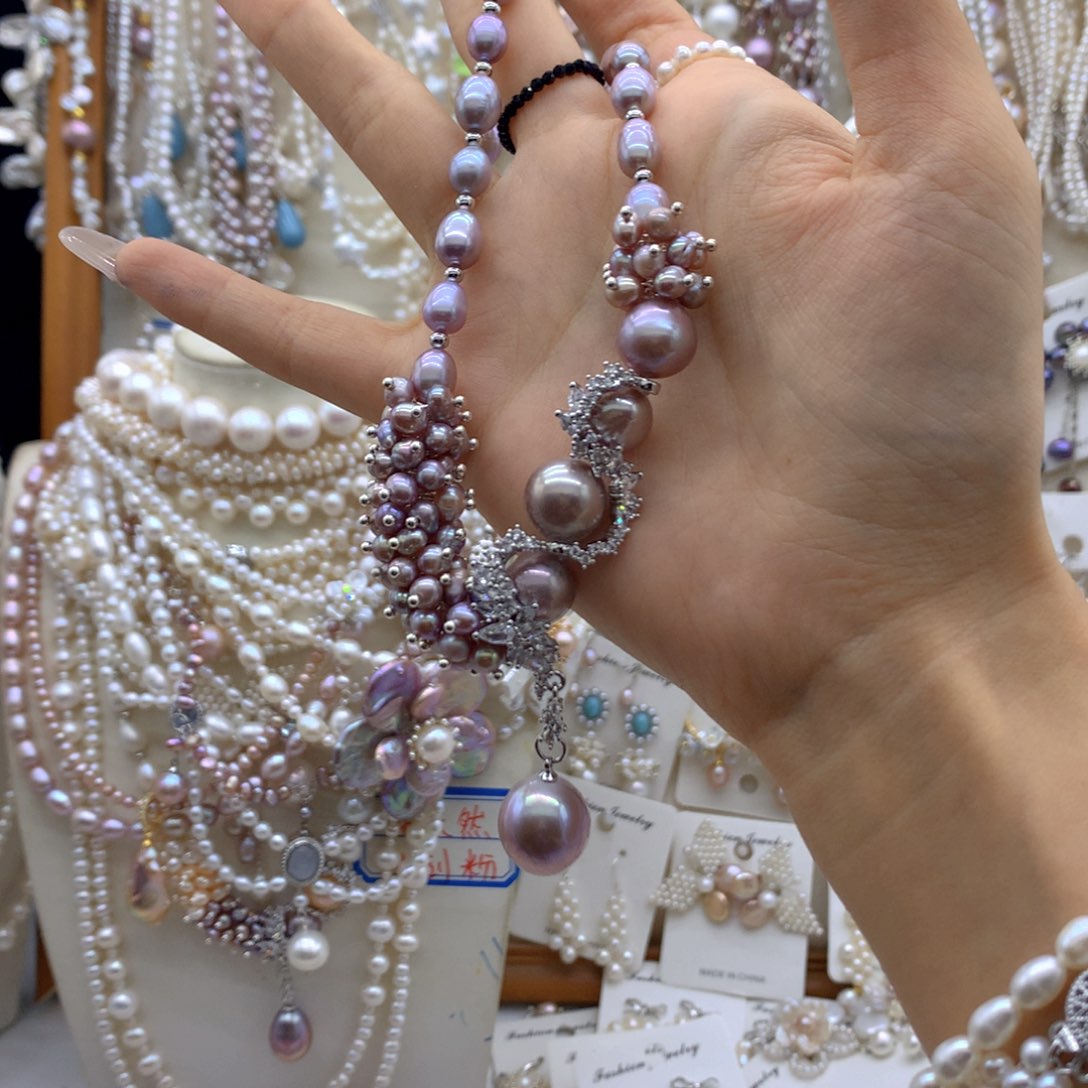 婉***秋银S925镶嵌淡水珍珠项链耳饰