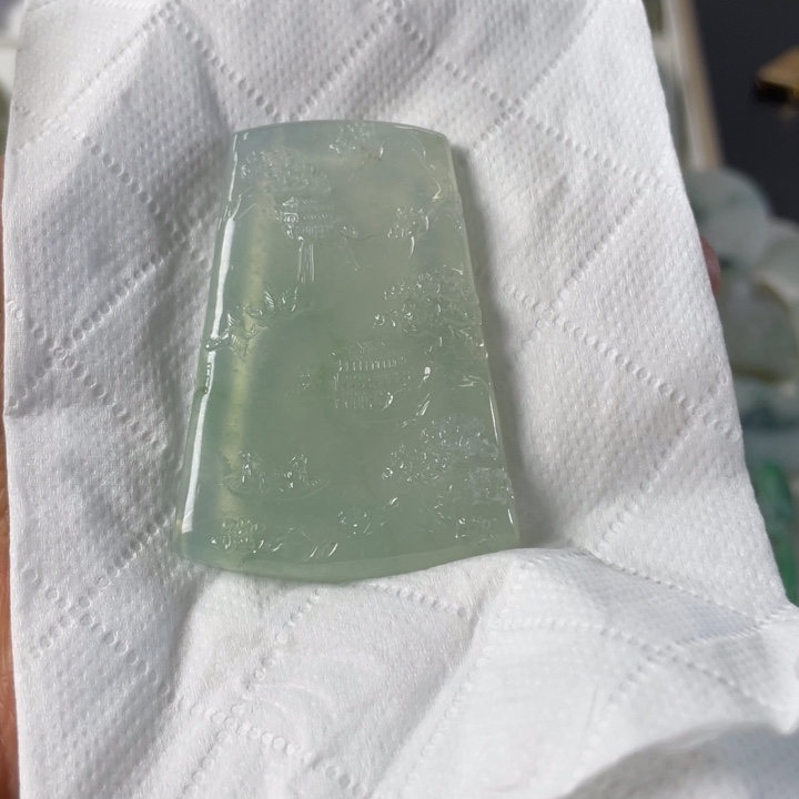 定制翡翠未镶嵌山水 毛货 无鉴赏期