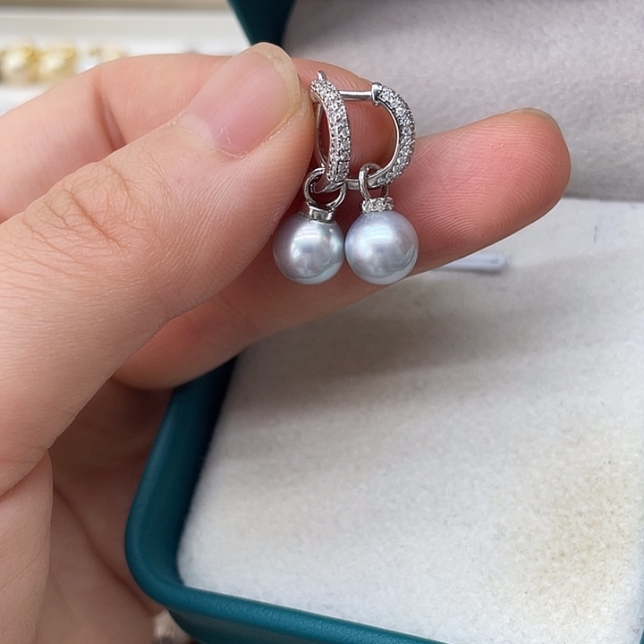 银S925镶嵌海水珍珠耳饰